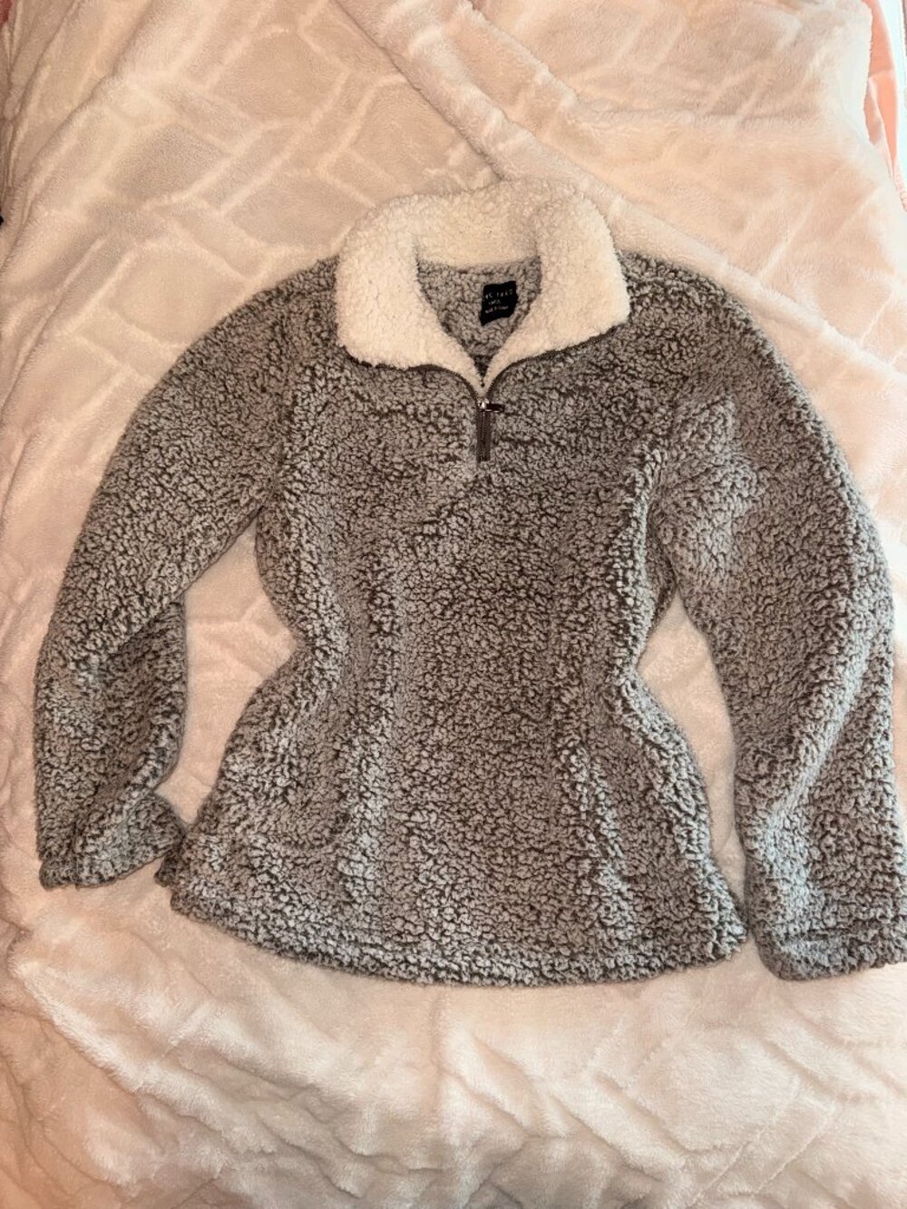 Gray Sherpa 1/4 Zip Pullover Cozy Fleece Jacket Size Large